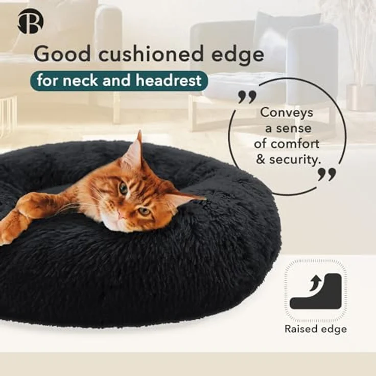 bluzelle Orthopädisches Hundebett für Kleine Hunde & Katzen, 50cm Donut Kissen Waschbar Rund Memory Foam Hundekorb Katzenbett Flauschig Hundekissen Katzenkissen, Farbe:Schwarz – Bild 5