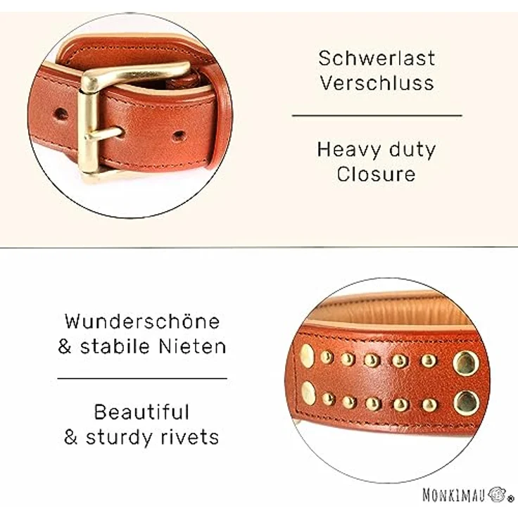 Monkimau Hundehalsband - Halsband für Hunde aus Leder mit Nieten gepolstert verstellbar (XS-S: 25mm x 40cm) – Bild 5