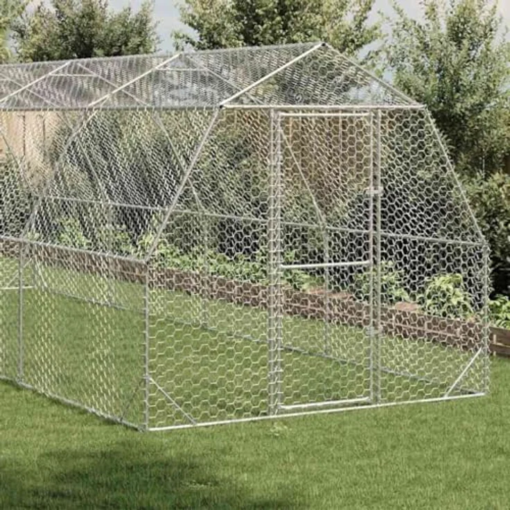 vidaXL Hühnerstall 2,5x8x2,25 m Verzinkter Stahl, Robuste Konstruktion, Maschendesign, Bequemer Zugang, Vielseitig einsetzbar – Bild 2