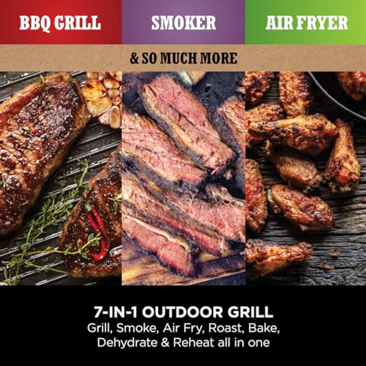 Ninja OG701UK Woodfire Electric BBQ Grill & Smoker, 7-in-1 Outdoor Grill & Air Fryer, Wetterfest und Tragbar, Grau/Schwarz – Bild 3