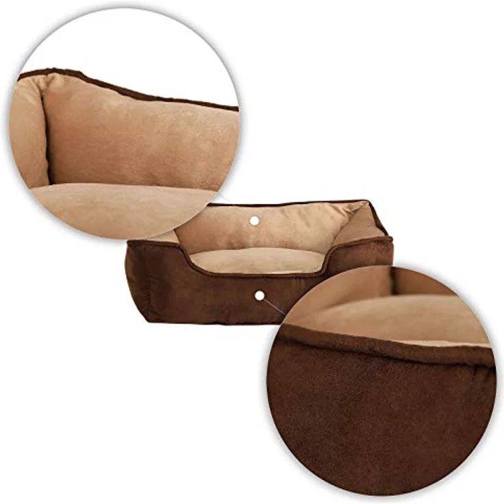 lionto 2-in-1 Hundebett Hundekissen Hundekörbchen Hundesofa, (S) 60x50 cm braun/beige – Bild 5