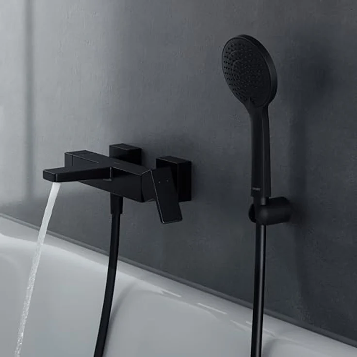 Duravit Manhattan Wannenarmatur Aufputz für 2 Verbraucher, Einhebel-Wannenmischer mit Keramikmischsystem und EasyClean, Schwarz Matt – Bild 2