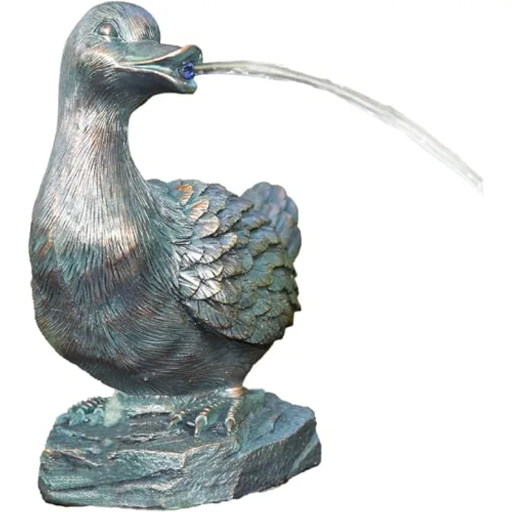 Heissner Teichfigur Ente, Bronze, 25x15x30cm aus Polyresin, inkl. 1,5m Schlauch