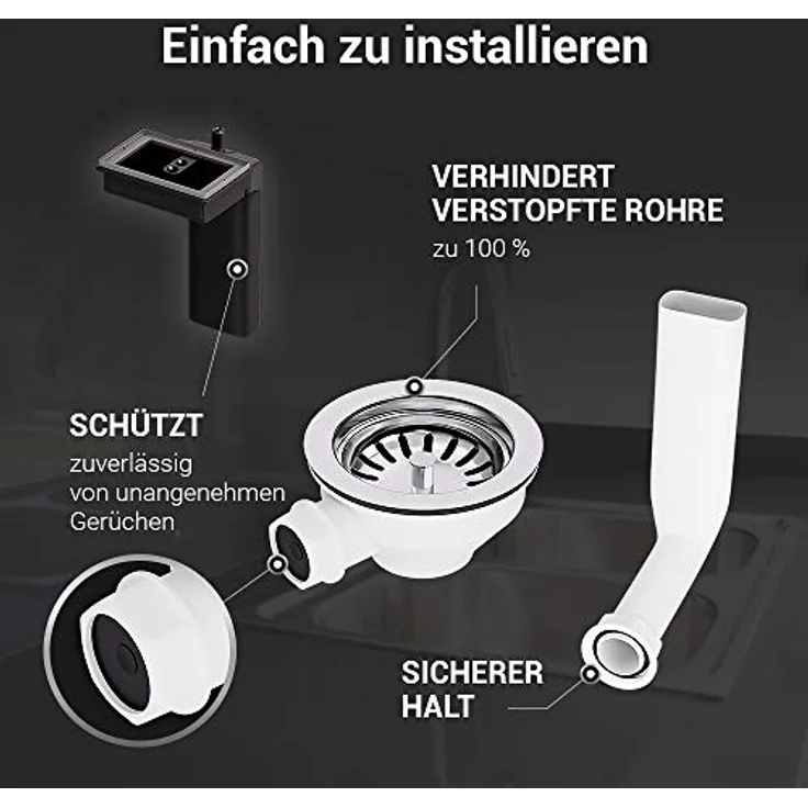 VIOKS Ablaufgarnitur Spüle mit Siebkorbventil 114mm & Abtropf-Überlauf für Spüle/Spüle Küche Ablaufgarnitur mit Sieb für Spülbecken – Bild 4