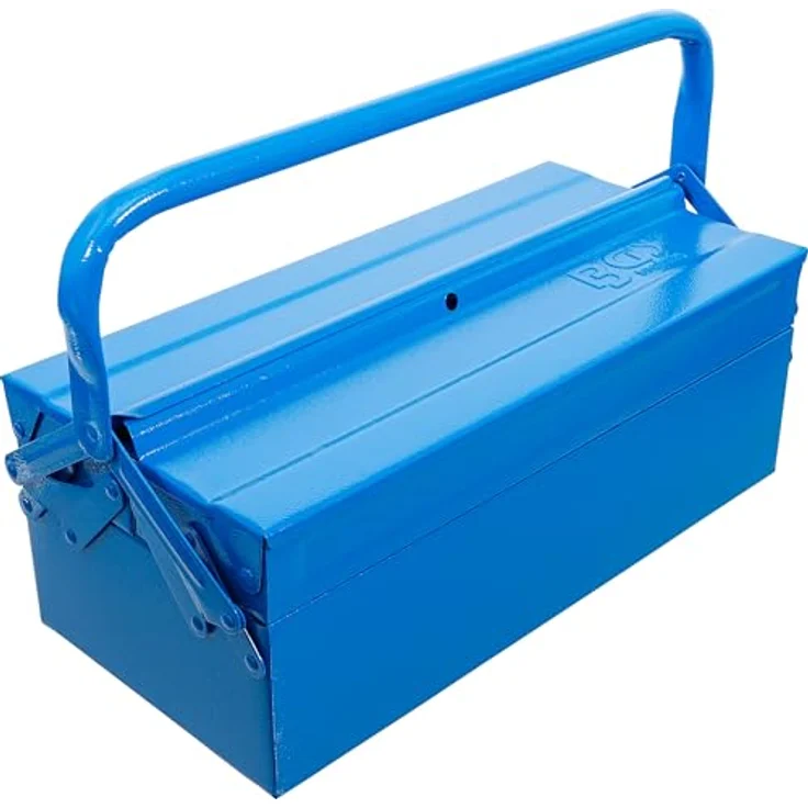 BGS TECHNIC Metall-Werkzeugkasten leer, 3 Fächer, hammerschlagblau, 420 x 200 x 150 mm, Stahlblech mit Vorhängeschlossbohrung – Bild 6