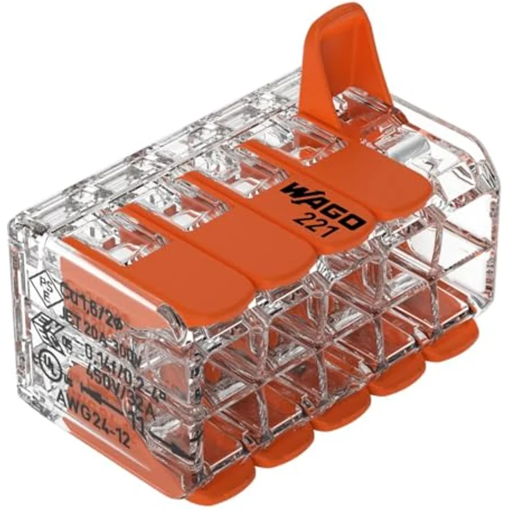 Wago Hebelklemme 221-420, Verbindungsklemme für Leiterquerschnitte 0,2 mm² - 4 mm², 10 Leitungen, 450 V, 32 A, CAGE CLAMP® Technologie – Bild 1