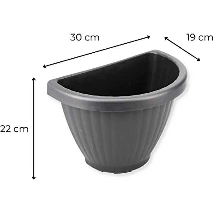GarPet Blumentopf Wand Wandgefäß Wandampel Wandtopf Pflanztopf Halbschale Grau Außenbereich 30 x 19 x 22 cm – Bild 2