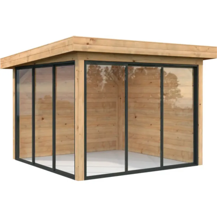 Palmako Gartenhaus Connect Lenna Slide Plus 8,3 m², 300 x 300 cm, mit Isolierglas-Schiebetüren, tauchimprägniert, braun