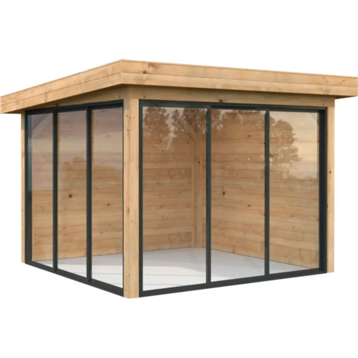 Palmako Gartenhaus Connect Lenna Slide Plus 8,3 m², 300 x 300 cm, mit Isolierglas-Schiebetüren, tauchimprägniert, braun