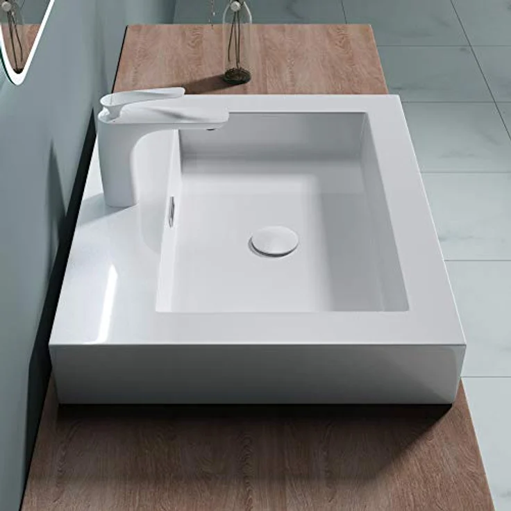 doporro 60x48x10cm Aufsatzwaschbecken Weiß Colossum18 mineralguss Gussmarmor Waschbecken Waschtisch – Bild 3