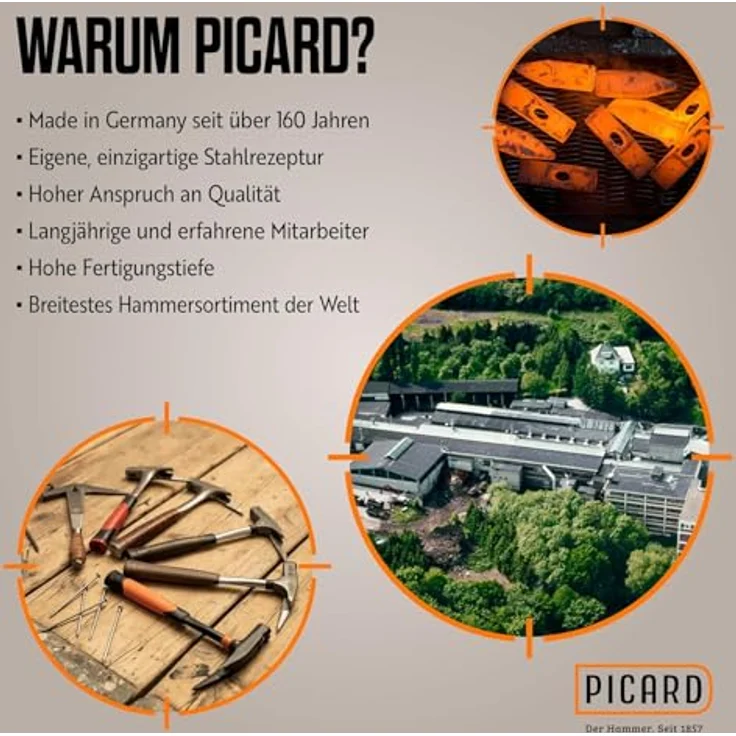 PICARD EST 1857 Schlosserhammer 800g, handgeschmiedeter Spezialstahl, gewachster Hickorystiel in Geschenkverpackung – Bild 8