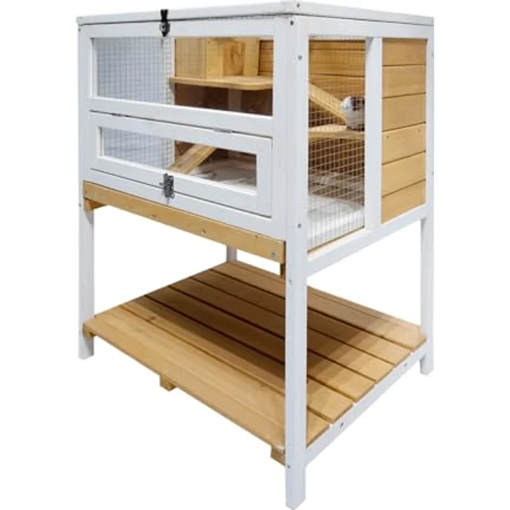 HTI living Hamsterkäfig Gino Deluxe, Kleintierkäfig aus Holz mit Ablage, Weiß/Natur, 65 cm – Bild 2