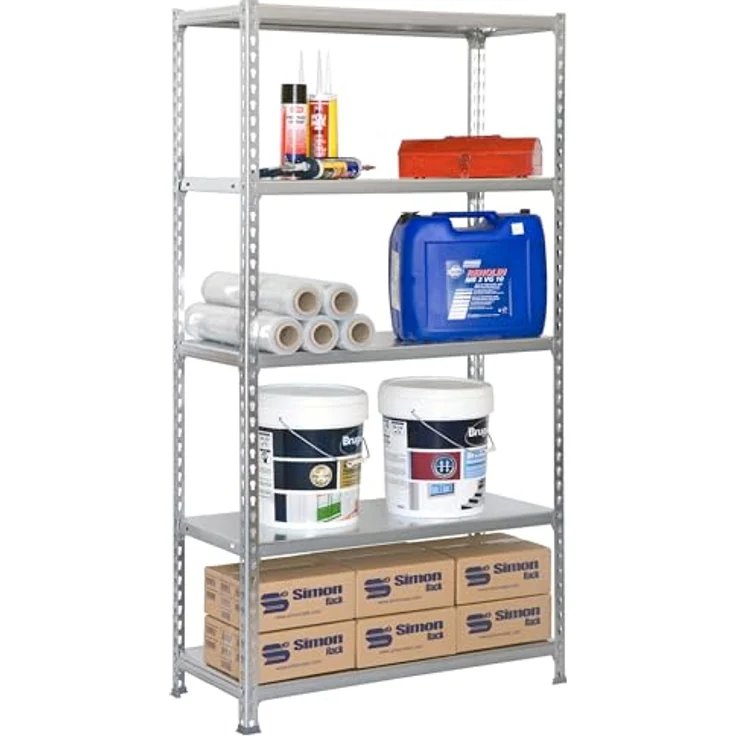 Simonrack Simonclick Metallregal Plus, 5 Böden, Traglast 180 kg pro Boden, Silber, H x B x T: 180 x 90 x 40 cm – Bild 5