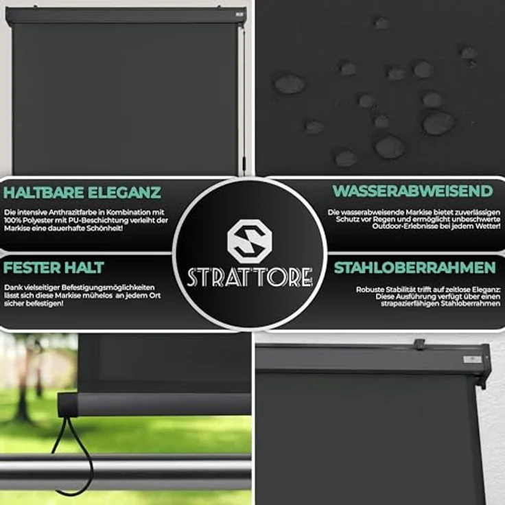 Strattore Ausziehbare Senkrechtmarkise Vertikalmarkise 180 x 250 cm - Anthrazit – Bild 3
