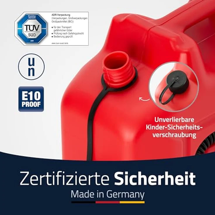 hünersdorff Kraftstoff-Kanister PROFI 10l für Benzin, Diesel und andere Gefahrgüter, UN-Zulassung, made in Germany, -geprüfte Produktion, rot – Bild 8
