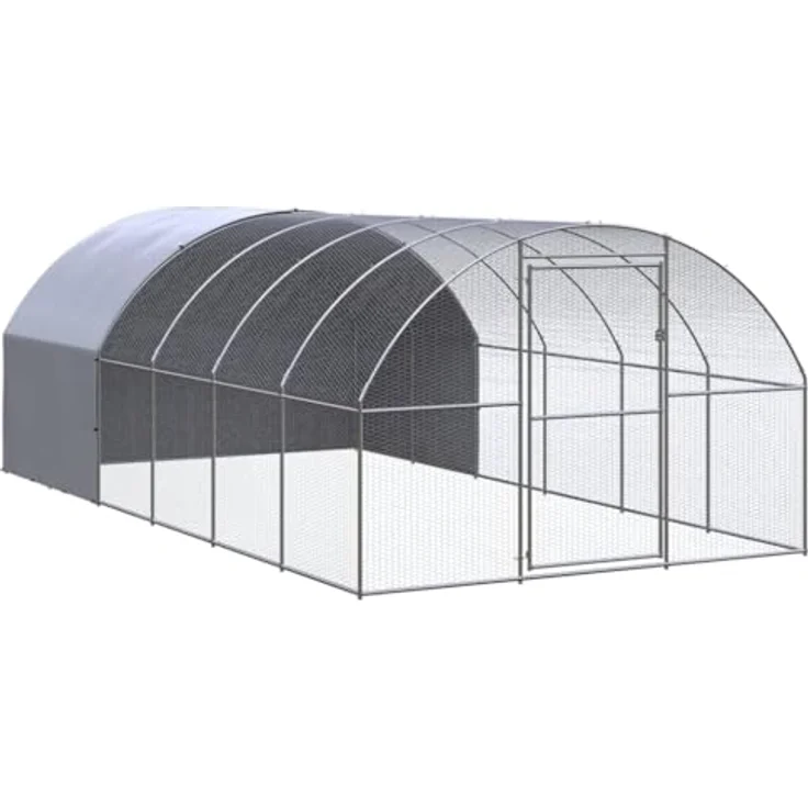 vidaXL Hühnerstall, Outdoor-Hühnerstall 3x6x2 m aus verzinktem Stahl mit wasserfester Überdachung, silber – Bild 1