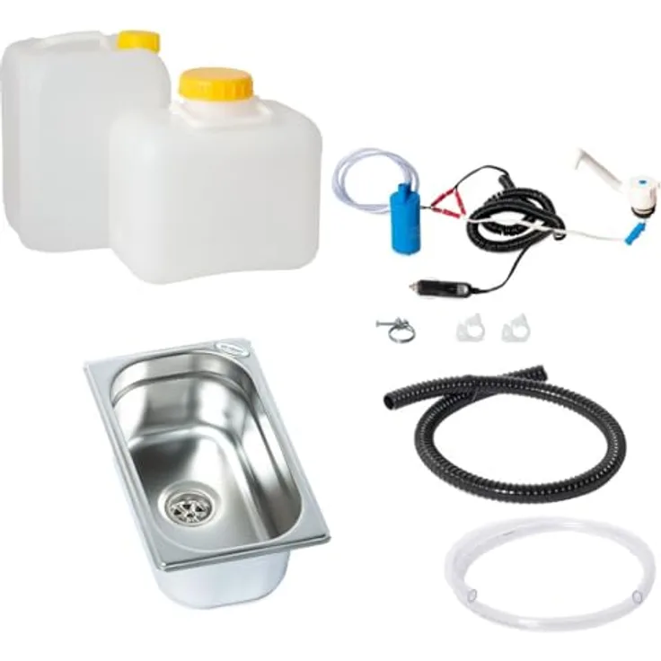 ad-ideen Camping Waschbecken 12V Miniküche Technikset Bausatz für Caravan T4 T5 T6, Edelstahl 265 x 160 x 100 mm
