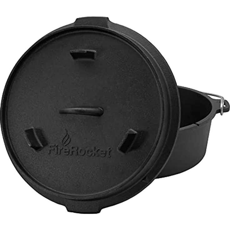 FireRocket Dutch Oven 6qt 5,5L ohne Füße Premium Gusseisen Schmortopf Gusstopf Feuertopf Bräter eingebrannt niederländischer Kochtopf – Bild 10