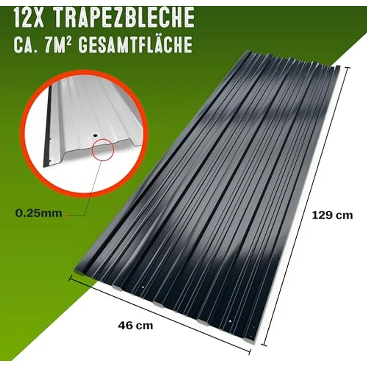 Deuba 12 x Profilblech Trapezblech 129cm x 45cm = 7 m² -Dachblech für Gerätehaus Anthrazit - Preisvergleich – Bild 5