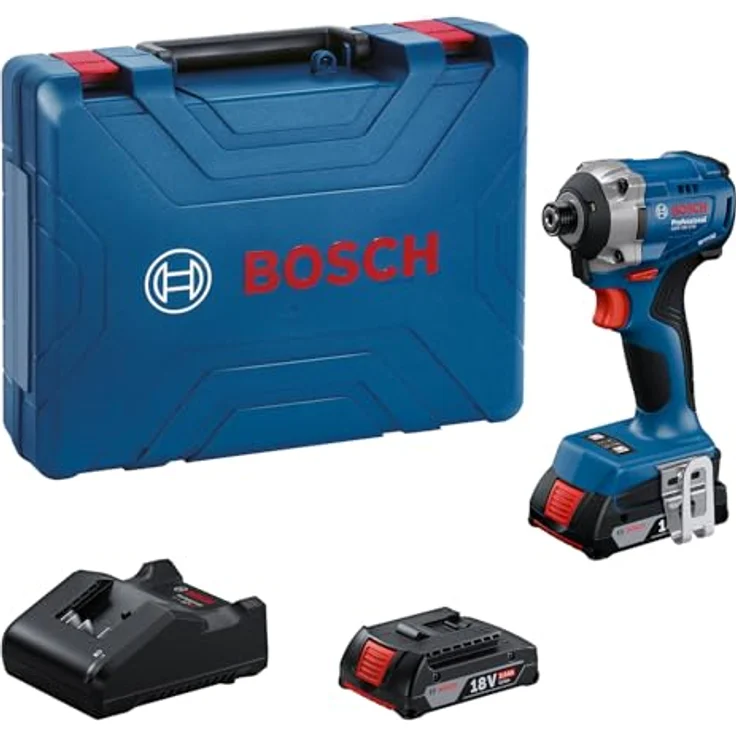 Bosch Professional GDR 18V-215, Akku-Schlagschrauber mit 215 Nm Drehmoment, 2 Drehzahlstufen und kompaktem Design, inklusive 2x 2.0Ah Akku und Werkzeugkoffer – Bild 1