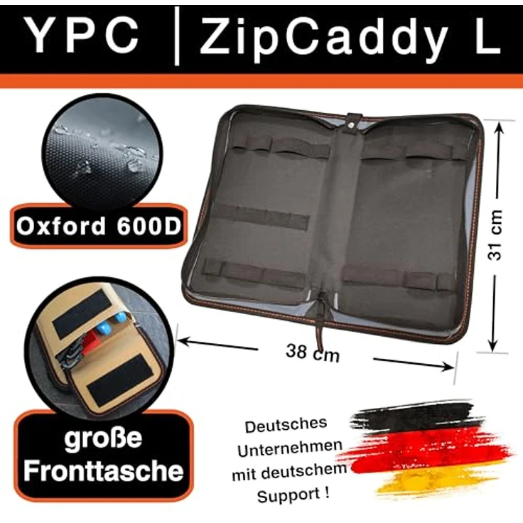 YPC ZipCaddy L – Werkzeugmappe mit 17 Halteschlaufen, großer Außentasche, wasserfestem Oxford 600D Material, in Khaki, Grau oder Blau – Bild 2