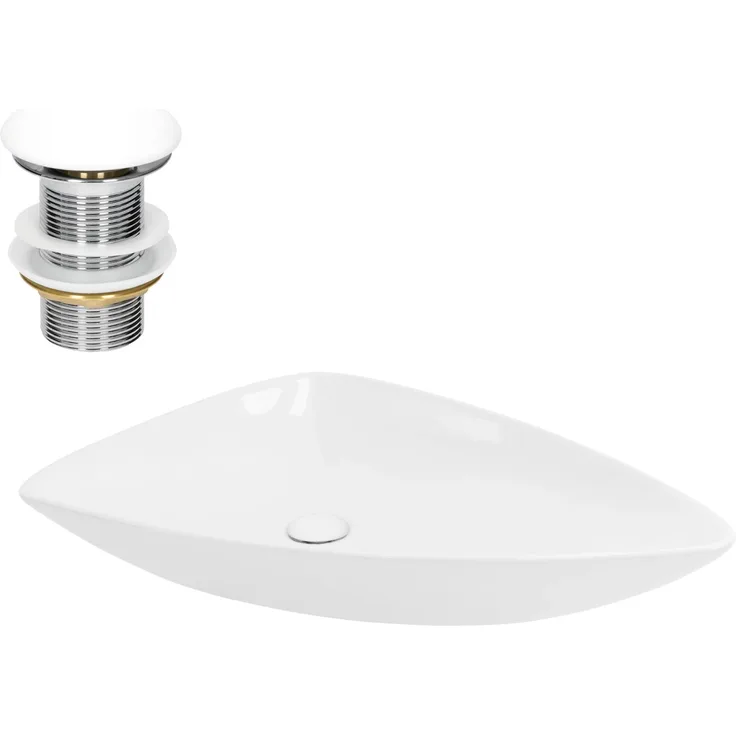 ML-Design Keramik Waschbecken Weiß 69x46x13 cm Dreieckig mit Ablaufgarnitur und Push-Open-Technologie