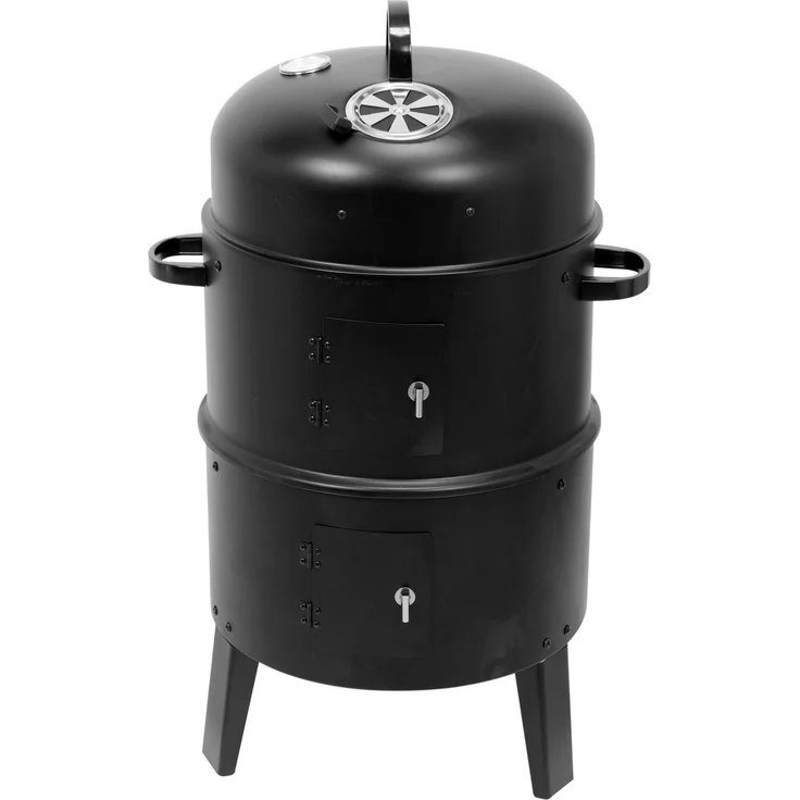 LUND Runde Räucherkammer 51X42X80Cm, tragbare Holzkohlegrill-Räuchereinheit mit 3-in-1 Funktion und emailliertem Deckel
