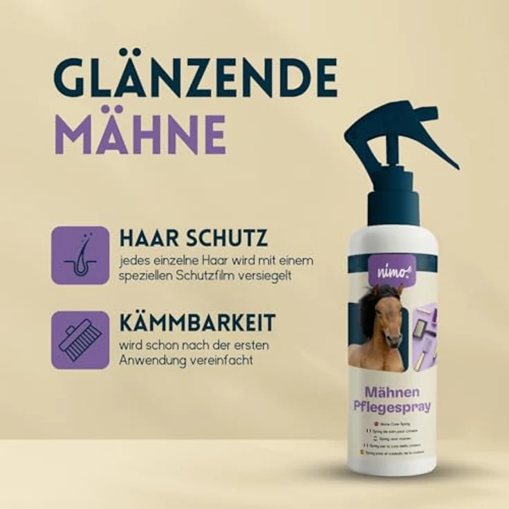 nimo Fellpflege Mähnen Pflegespray, 250 ml, langfristig verbesserte Kämmbarkeit ohne Lösungsmittel und Alkohol – Bild 5