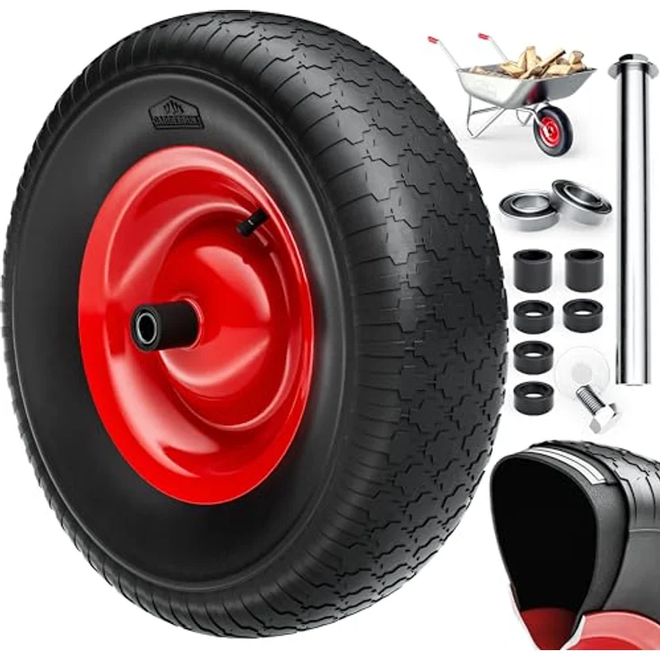 Schubkarren Rad Ersatzrad PU Gartenkarre 4.80/4.00-8 Ø 390mm 200 kg Schubkarrenreifen Achse Felge luftbereift – Bild 2