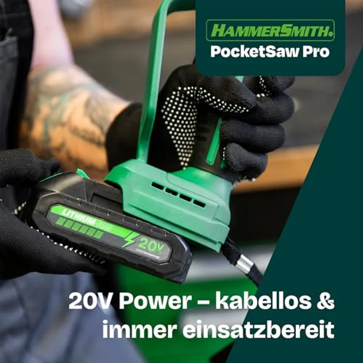 Hammersmith PocketSaw Pro, Akku-Mini-Kettensäge mit 20V Lithium-Ionen-Akku, kompakt und kabellos, präzise Schnitte bis 15 cm – Bild 3
