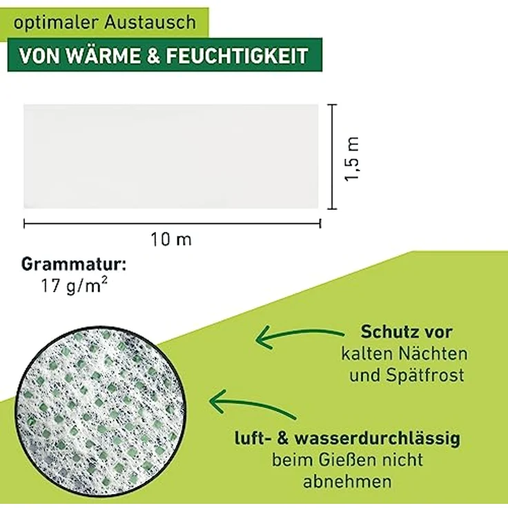 Windhager Gartenvlies, Gartenfolie, Abdeckvlies, Wachstums-Vlies, steigert den Ernte-Ertrag, weiß, 10 x 1,5 m, 17 g/m², 06767 – Bild 4