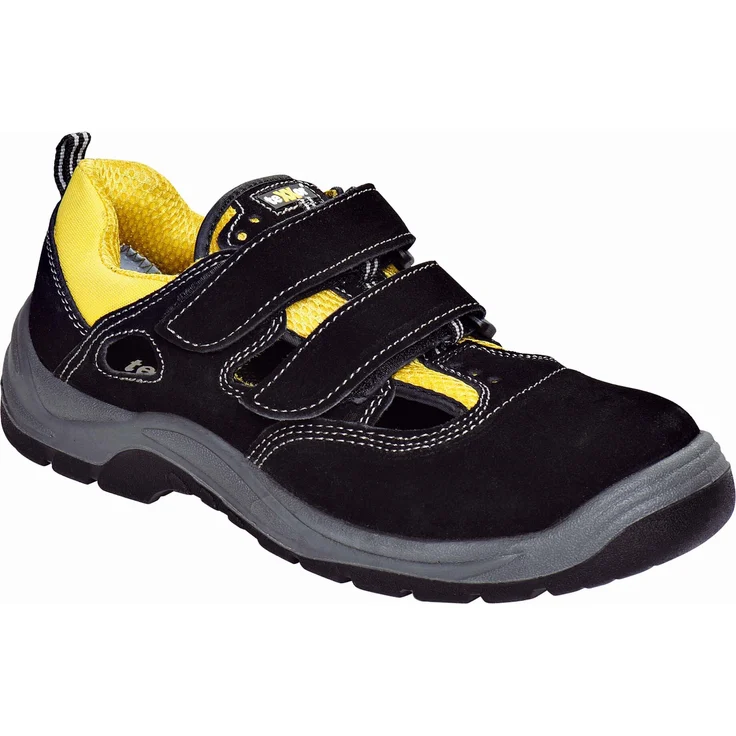 teXXor® S1-Sicherheitsklettsandalen ROMANS 6115-45, Veloursleder schwarz mit atmungsaktivem Futter und Stahlzehenschutz