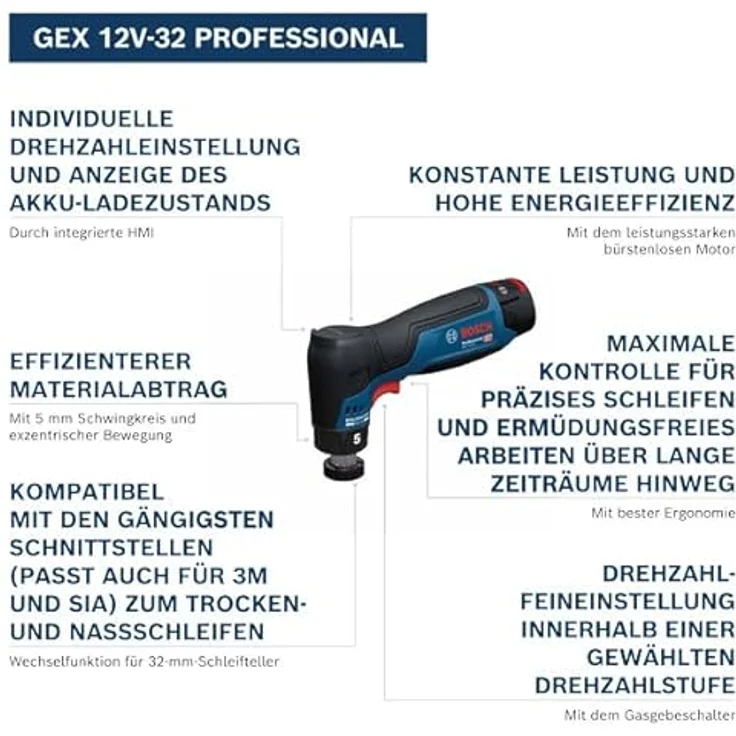 Bosch GEX 12V-32, Exzenterschleifer für effizientes Punktschleifen, bürstenloser Motor, 0,44 kg – Bild 2