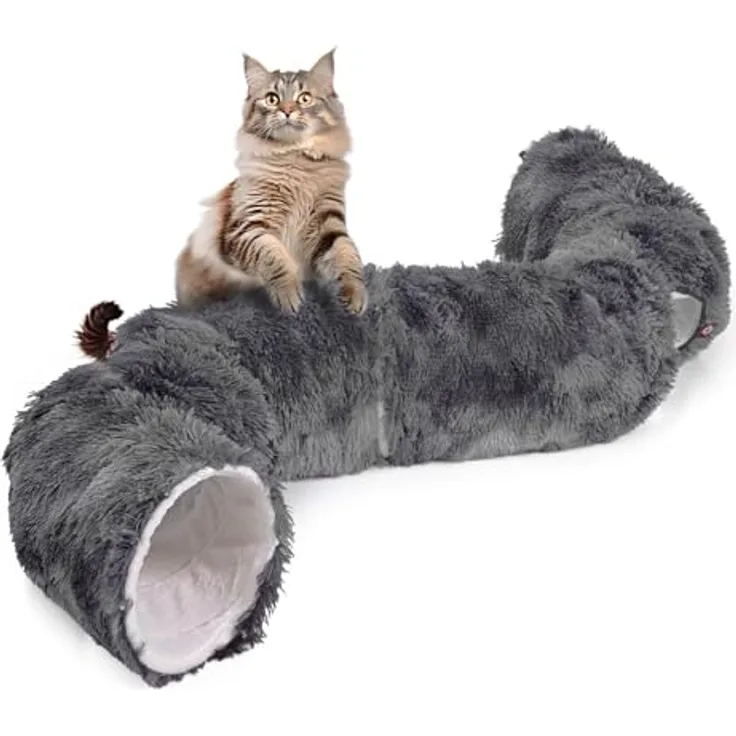 CanadianCat Company | Premium Katzentunnel Otis Dunkelgrau XXL 2-in-1 Donut Tunnel für große Katzen mit flauschigem Liegekissen