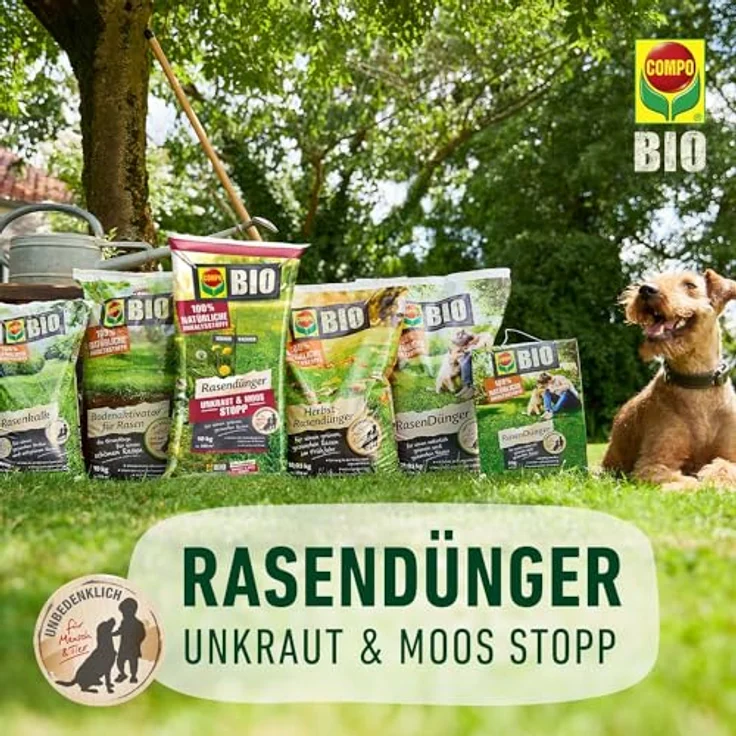 COMPO BIO Rasendünger Unkraut & Moos Stopp, 100% natürliche Inhaltsstoffe, 10 kg für 200m² – Bild 4