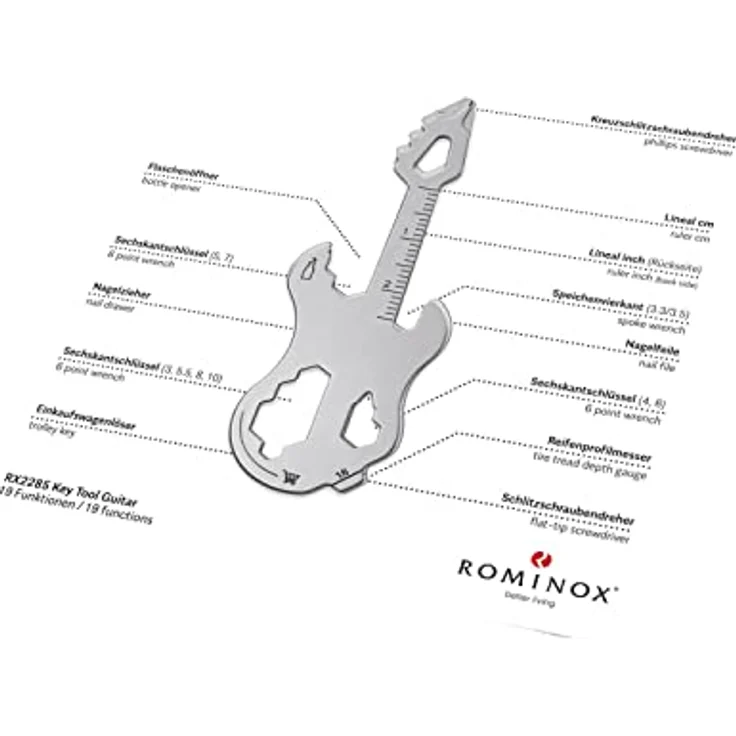 ROMINOX Key Tool Guitar, Multitool mit 19 Funktionen, Edelstahl Schlüsselanhänger für Gitarre, originelles Geschenk für Adventskalender – Bild 2