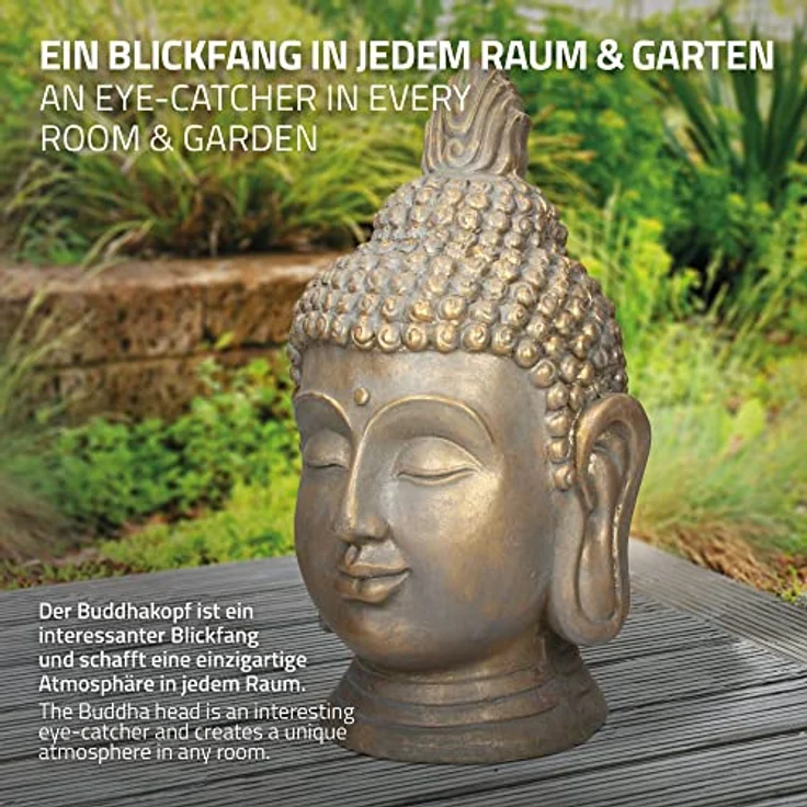 Buddha Kopf Statue 53cm bronze aus Polyresin – Bild 6