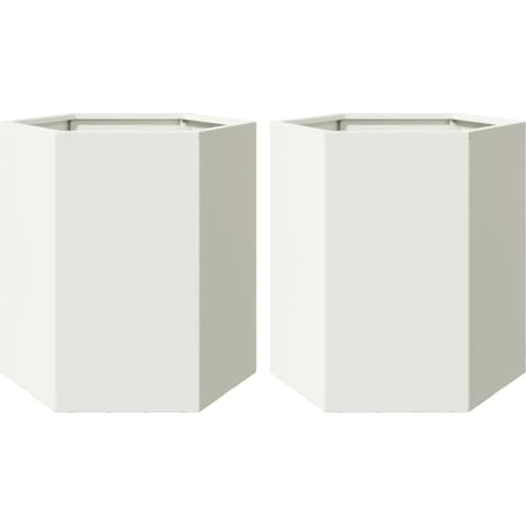 vidaXL Pflanzkübel 2 STK. Weiß Sechseckig 46x40x45 Stahl, Witterungsbeständig und mit viel Platz – Bild 1