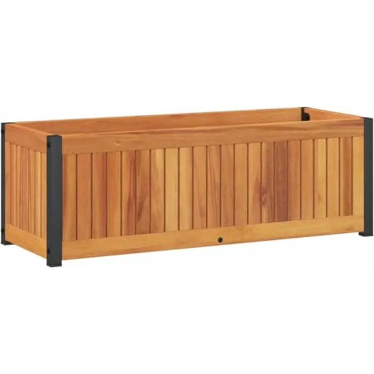 vidaXL Pflanzkübel 80x30x27,5 cm Massivholz Akazie und Stahl, stabil, wetterbeständig, dekorativ – Bild 1