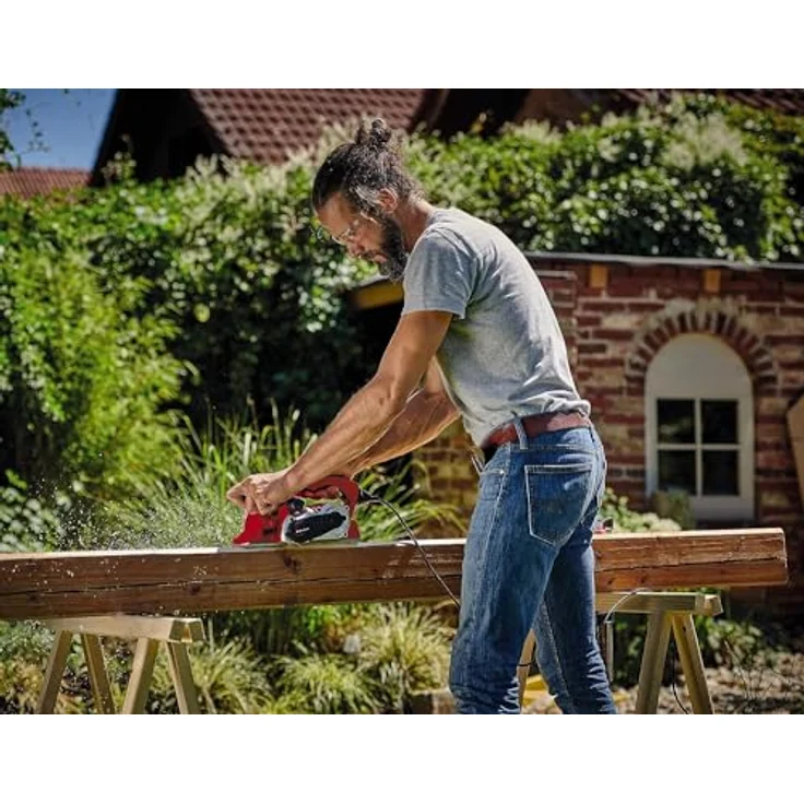 Einhell Elektrohobel TE-PL 900 (900 W, bis 3 mm Spantiefe, große Messerwelle, Fußplatte mit 3 V-Nuten, Softgrip, inkl. Parallelanschlag, Falztiefenanschlag, TCT-Hobelmesser) – Bild 2