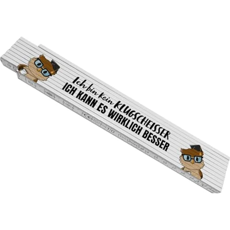 speecheese Besserwisser-Eule Meterstab aus Holz, Maßband mit Spruch "Kein Klugscheißer", 24x3,5 cm, handwerkliches Design für echte Kerle