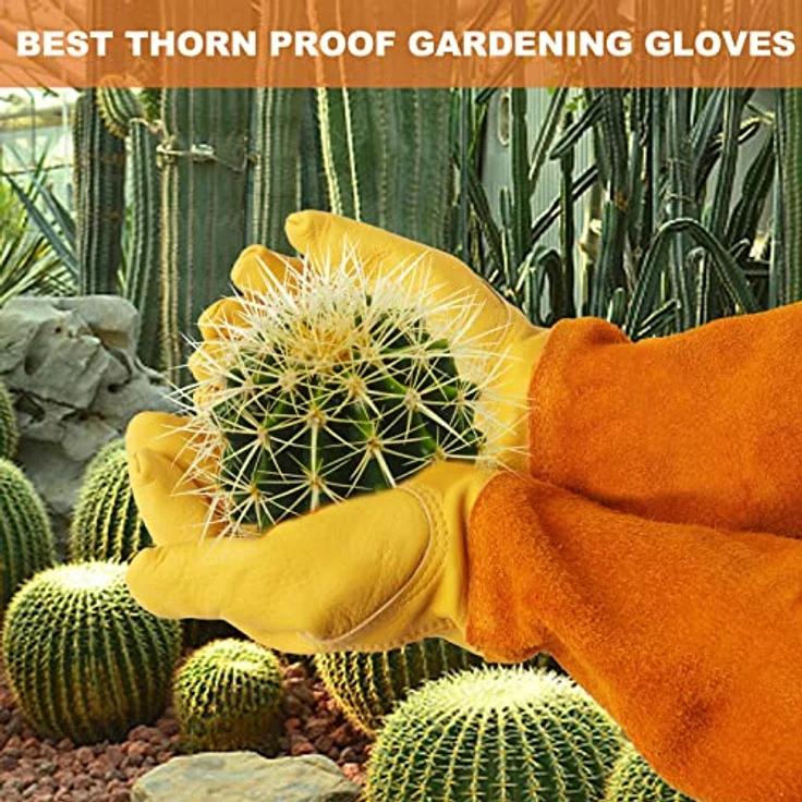 SLARMOR Gartenhandschuhe aus Leder, Dornensicher für Rosen, mit Unterarmschutz, lange Rindsleder Arbeitshandschuhe für Herren und Damen – Bild 3