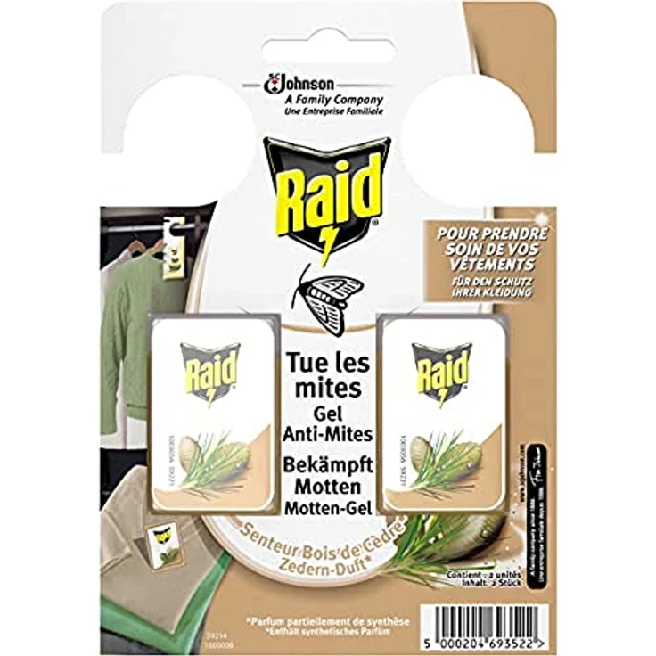 Raid (Paral) Motten-Gel, Mottenschutz für den Kleiderschrank, Mottenfalle mit Zedern-Duft, 3er Pack (3 x 2 Stück) – Bild 1