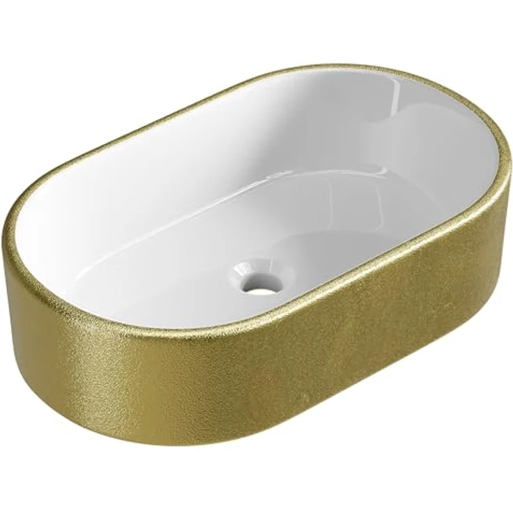 Planetmöbel Aufsatzwaschbecken Aquil, ovales Badezimmer Waschbecken 55 cm, glänzende goldene Oberfläche für Waschtisch – Bild 6
