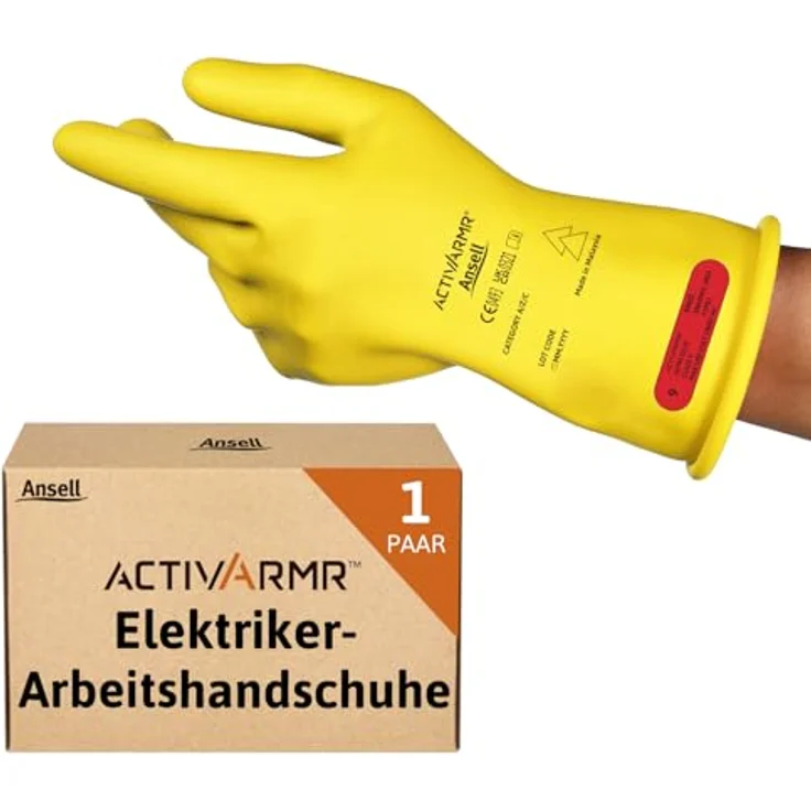 Ansell ActivArmr Elektriker-Schutzhandschuhe, Elektroschutz Klass 0 (1000V), Gummihandschuhe 28cm, Gelb, Größe XL (1 Paar) – Bild 1