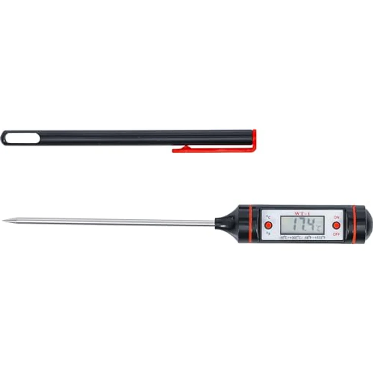 BGS TECHNIC Digital-Thermometer mit Edelstahl-Messsonde, Temperaturbereich -50 °C bis +300 °C, automatischer Abschaltung, Temperaturspeicher, Taschenclip – Bild 4