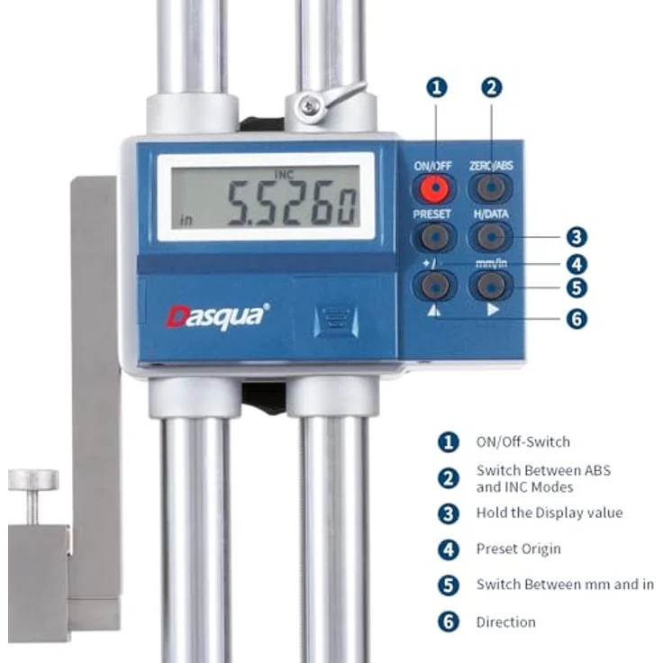 Dasqua 3230-8115-A Digitales Doppelbalken-Höhenmessgerät, Messbereich 0 - 600mm, robustes Design mit großem LCD-Display – Bild 3