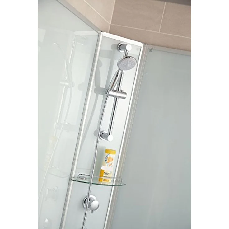 Schulte Fertigdusche Komplettdusche 120 x 80 cm Duschtempel Ibiza, 5 mm Sicherheits-Glas, Profile alu natur, Rückwände light-grün, Duschwanne weiß – Bild 5