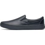 Shoes For Crews MERLIN Slip On, Leder Slipper für Arbeit und Freizeit, schwarz, wasserbeständig, rutschfest, mit herausnehmbarer Innensohle