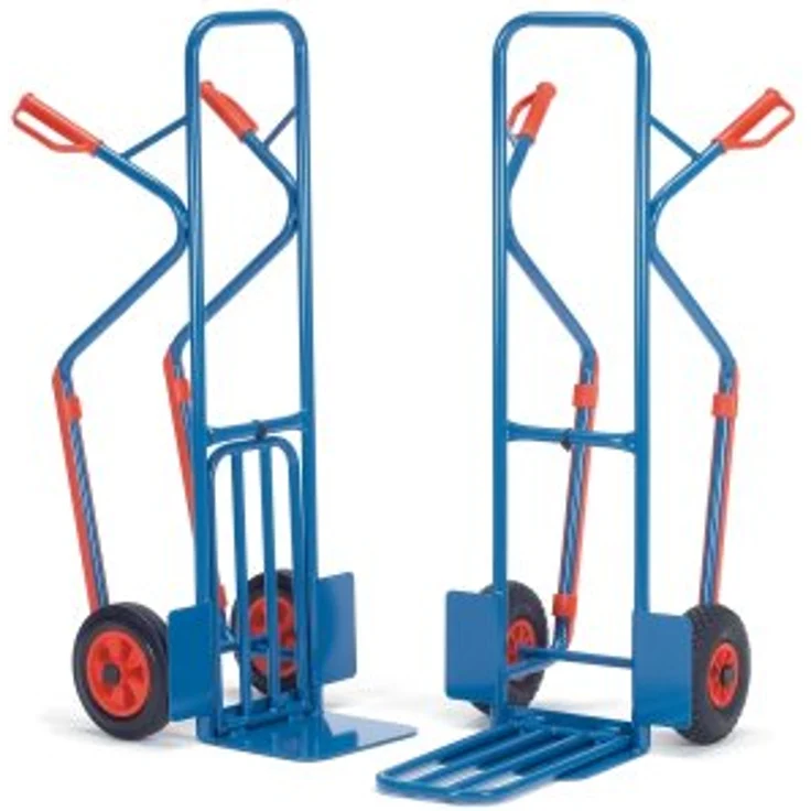 Fetra Paketkarre K1331L, Transportwagen mit klappbarer Stahlrohrschaufel und Luftbereifung, blau, 300 kg Tragkraft – Bild 2